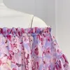 Kadınlar bluzlar yüksek kaliteli 2023 çiçek baskı vintage elastik uzun fener kollu kadın rahat üstler