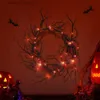 Decoratieve bloemenkransen Halloween-kranssimulatie Zwarte takkransen met rood LED-licht 42CM Kransen voor deuren Bloemenkrans Halloween-decoratie T230927