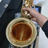 Högkvalitativ gyllene B-platt professionell tenorsaxofon mässing guld pläterad djup gravering fin mönster tenor sax jazz instrument