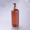 Förvaringsflaskor burkar 500 ml 10 20st Frosted Amber Plastic Cosmetic Emulsion Lotion Pump Bottle Bamboo Head Shampoo duschgel P326K