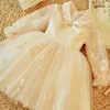 Robes de fille douce et élégante princesse robe de bal robe col rabattu nœud conception fleur à manches longues solide fête d'anniversaire robes