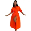Etniska kläder sexiga damer slits maxi klänning avslappnad mantel långärmad afrikansk orange lapel knappskjorta hösten 2023 lösa eleganta kläder 2xl