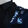 Men's Suits Blue Printed Suit Two Piece Fashion Slim Fit Dress Jacket And Trousers Single Button Black Lapel Blazer Coat Trouser S-XXL