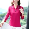 Polos femininos primavera verão manga longa camiseta roupas soltas gola virada para baixo elegante moda casual tops