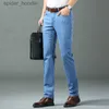 Mäns jeans 2023 Spring/Summer Thin Denim Straight Cotton Stretch Jeans Men Business Casual tyg Hög midja Ice Silk Lightweight Byxor L230927