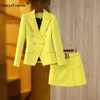 Two Piece Dress High Street Spring Summer Chic Designing Fresh Yellow Blazer Skirt Suit Two Pieces Sets with Blet Beautiful Women Clothing 230927