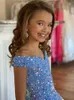 Girl Dresses Sequin Flower For Wedding Off Shoulder Sparkly Pageant Ball Gown Princess Kids Toddler Party Gowns