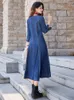 Abiti casual Retro Donna Autunno Inverno Slim-tipo Denim Dress 2023 Scollo a V Bottone Ricamo a maniche lunghe