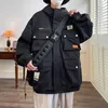 Męskie okopy Funkcja narzędzi wielofunkcyjna wiosna i jesień koreańska wersja czarnych luźnych ubrań z kapturem przystojna młodzież
