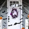 Couronnes de fleurs décoratives Décoration d'Halloween Couronne d'Halloween Chauve-souris Couronnes de branches noires avec lumière LED Couronnes de 45 cm pour portes d'entrée Fenêtre Escalier Placard T230927