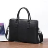 Pastas duplas com zíper bolsa de luxo homens genuínos maleta de couro negócios bolsa de laptop escritório masculino portfólio preto