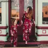 Family Matching Outfits NASHAKAITE Mom and daughter dress Wine Floral Party Long Dress Mother Daughter Dresses Mom and daughter matching clothes 230927