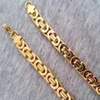 High Qulaity Gold Tone rostfritt stål Fashion Flat Byzantine Chain Halsband 8mm 24 '' Kvinnors gåva smycken för 307K