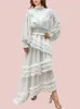 Abiti casual da donna manica lunga a strati con volant colletto alla coreana abito elegante petalo albero commestibile sera irregolare