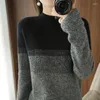 Kvinnors tröjor Pure ull/kashmirtröja Kvinnor Halva Turtleneck Färgblock Knit Pullover Autumn Winter Largesize Warm Tjock Top Female