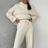 Kadınlar İki Parçalı Pantolon Sonbahar Set Terzini Kadın Giyim Setleri Kapşonlu Kazak Üst ve Geniş Bacak Örme Ter Takım Salonu Giyim Kıyafetleri