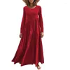 Casual Dresses Spring Women Lose Long-Sleeved Round Neck Asymmetrical Swing Layered Beach Dress Female Lady