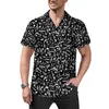 Camisas informales para hombre, camisa de vacaciones con notas musicales, blusas geniales hawaianas blancas y negras, ropa de diseño de manga corta de talla grande