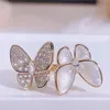 fashion love sweet butterfly designer band rings for women mother of pearl shining bling diamond crystal cute charm elegant ring jewelry gift