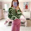 Damestruien Y2K-sweater Coltrui Esthetiek Hart Gedrukt Casual Kleurrijk Zacht Gebreid Coltrui Pullovers Lange mouwen Gebreide crop tops 240201