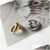 Bagues de bande Anneaux ouverts Big Wide Golden Dome Finger Ring Grand pour les femmes Irregar Exagéré Croix Bijoux Personnalité Simple Réglable Dhnwp