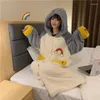 Dames nachtkleding dik fluwelen pyjama pak vrouwelijk Koreaans schattig capuchon knielange lange nachtjapon kan buiten binnen worden gedragen Thuisservice