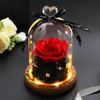 Dekoracyjne kwiaty wieńce Decor Decor Wedding Prezenty Prezenty Real Flower in a Glass Dome na drewnianej bazie dla walentynkowych LED RO267T