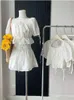 Vestidos de trabajo Verano Vintage Moda Mujer Mori Girl Lace Up Trajes Conjunto de 2 piezas Crop Tops Cintura elástica Mini faldas Estética Streetwear