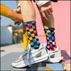 Schoenonderdelen Accessoires Sokken Hiphop Skateboard Mode Tie-Dye Plaid Katoen Kleur Vortex Fluorescentie Grappig Gelukkig Mannen en vrouwen G Dhz4G