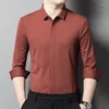 Chemises décontractées pour hommes Bouton couvert Chemise à manches longues pour hommes sans couture Couleur unie Printemps Qualité lisse et soyeuse Entretien facile Camisas de Hombre