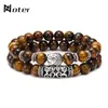 Noter 2st Set Par Distance Armband Män Kvinnor Natural Lava Stone Tiger Eye Braclet Vintage Strand Braslet Pulseira Pärled ST215C