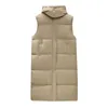 Gilet da donna invernale lungo con cappuccio piumino da donna sopra il ginocchio lungo allentato plus size giacca da neve tasca senza maniche cappotto capispalla 230927