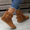 Botas estilo boêmio borlas tornozelo botas mulheres retro camurça falsa fivela cinta botas curtas mulher plus size 43 saltos planos botas ocidentais t230927