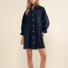 Casual Jurken Klassieke Denim Shirt Jurk Vrouwen Retro Revers Kraag Mini Effen Kleur Loose Fit Eenvoudige Lantaarn Mouw Streetwear Pak