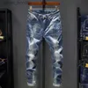 Jeans para hombres Jeans rasgados Hombres Slim Fit Light Blue Stretch Moda Streetwear Frayed Hip Hop Distressed Casual Denim Jeans Pantalones Pantalones masculinos L230927