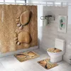 Pelliccia di animali Leopardo Tenda da doccia Set tappetino da bagno Morbido tappeto da bagno per il bagno Copertura divertente Sedile del WC Tenda da bagno impermeabile L309o