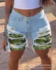 Shorts pour femmes Couleurs fondantes Imprimer Colorblock Patchwork Denim Biker Femmes Mom Jeans Streetwear Y2k E-Girl Hollow Out