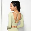 LU-810 Women Yoga Sports Top Beauty Backless One Piece Fixed Cup Lone Sleeve Shirts Naked Feeling Quick Drying Shock-proof Fitness Top