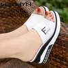 Slippers Summer Outdoor Women's Wedges Slippers Slip-On Shoes Woman Flat Peep Toe Breathable Soft Platform Leather Sandals Platform Shoes 230926