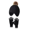 Baby Winter Knift Beanie z sztucznym futrem pom pom pokażem owinięte uszy czapka ciepła solidna kapelusz dla dzieci w wieku 1-5 lat