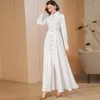 Casual Dresses Office Lady Autumn Long Sleeve Jacquard Dress for Women Buttons White Fashion Trends Maxi Single Breasted