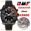 OMF Cal A9900 Automatik-Chronograph Herrenuhr PVD-Stahl Schwarz Orange sandgestrahlte Lünette und Zifferblatt Nylon-Kautschukarmband 215 92 46 51 0280x