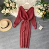 Casual Kleider Sexy Helle Batwing Langarm Criss-cross V-ausschnitt Kleid Chic Koreanische Stricken Spitze-up Vestido Herbst winter Bleistift Pullover