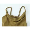 Sukienki swobodne Yenkye Kobiet Olive Green Satin Slip Sukienka skrzyżowana podwójnie cienki pasek Flowny dekolt Kobieta Kobieta Sexy