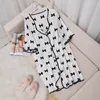 Women's Sleepwear Silk Women Sleeping Skirt Female Sexy Loose Nightwear Satin Casual Short Sleeve Lapel Collar Shirt Nightgown Temptation