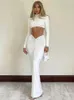 Work Dresses Elegant White Two Piece Set Outfit Women O Neck Full Sleeve Crop Top And Long Skirt Matching Sets Female Dress Vestido