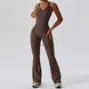 Kvinnors jumpsuits rompers mode ihåliga rygglösa långa sport flare jumpsuits kvinnor en bit fitness overalls svart brun dans hopp kostym kvinnor gym set l230926