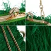 Torby wieczorowe luksusowe struś piórko dla kobiet łańcuch na ramię crossbody torba brzęcząca impreza torebka zielona torebki ślubne 230926