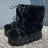 Winter Pelz Schnee Stiefel Frau Runde Kappe Kreuz Spitze-up Motorrad Stiefel Wolle Warme Plattform Schuhe Frauen Dicke Sohle kurze Stiefel Frauen