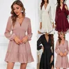 Casual Dresses Spring Sexy Deep V-neck Short Dress High-waist Chiffon Women Hollowed Out Long-sleeved Elegant Party 2023